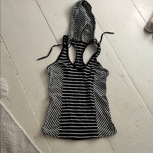 Lorna Jane Black and White Striped Tank Top Small with hood